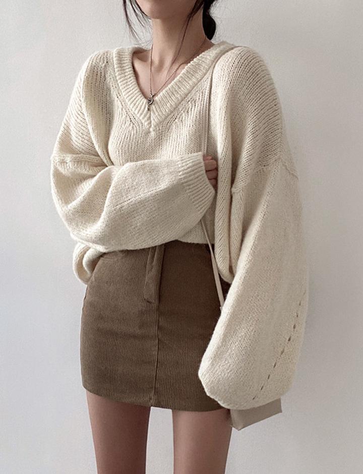 Oversize Vintage Lazy Loose Plush V-Neck Sweater For