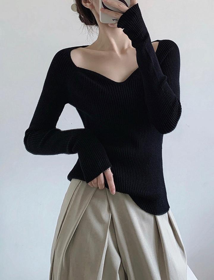 Solid Color Sweetheart Neck Knit Top