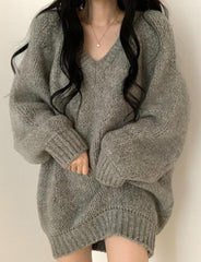 Solid Color Oversized Loose Sweater Dress For