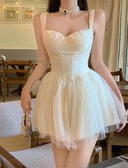 Princess Style Mesh A-Line Sling Summer White Corset Dress