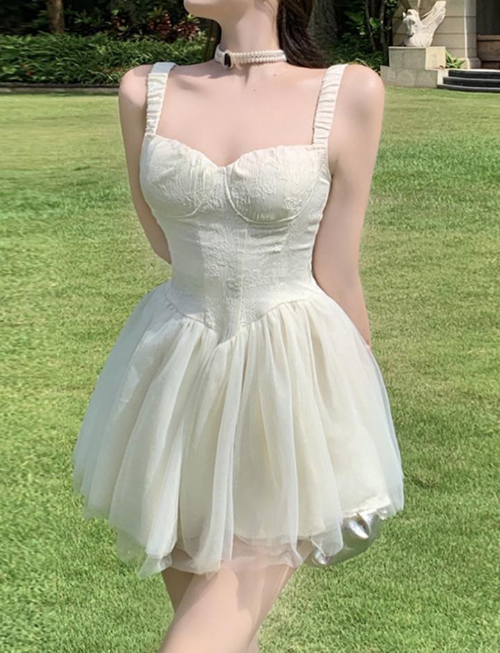 Princess Style Mesh A-Line Sling Summer White Corset Dress