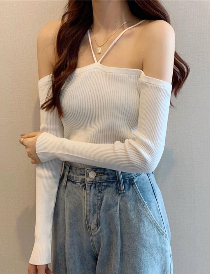 One Shoulder Slim Fit   Halter Neck Casual Sweater