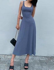 Sleeveless High Waist Wrap Long Flared Dress