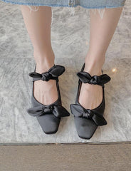 Square Toe Pumps French Granny Shoes Satin Ballet Flats