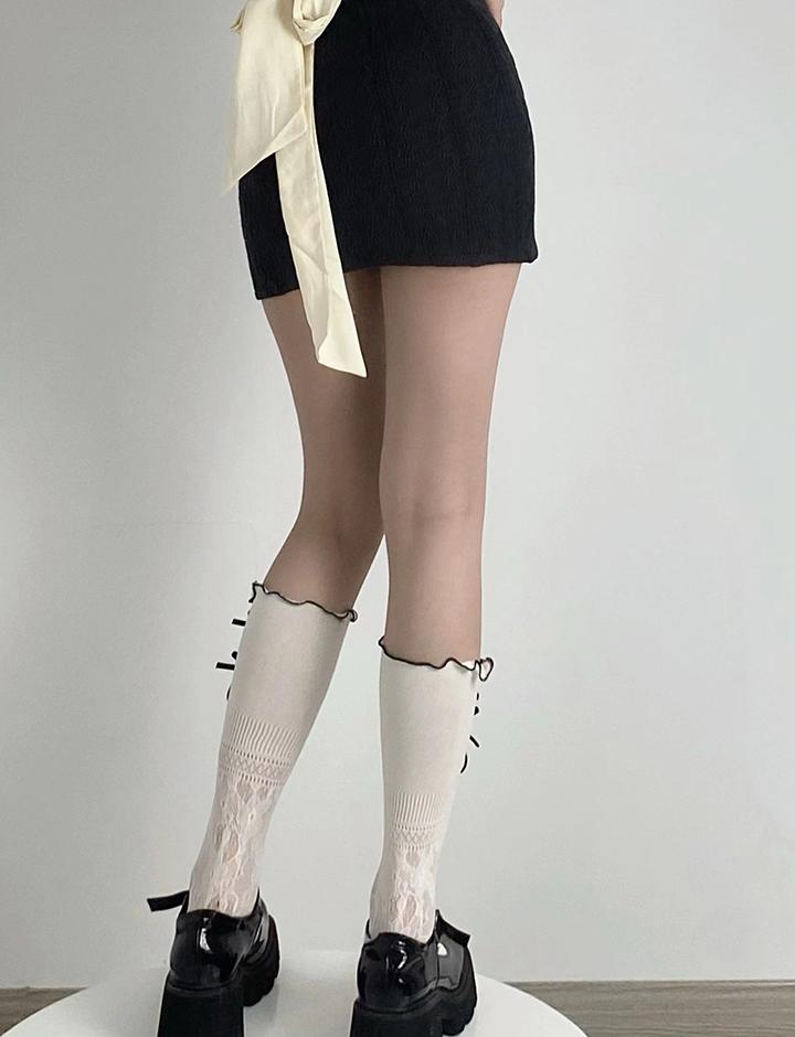 Balletcore Cutout Bowknot Lace Sock