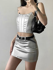 Glitter Strapless Corset and Slim Skirt Co ort Set