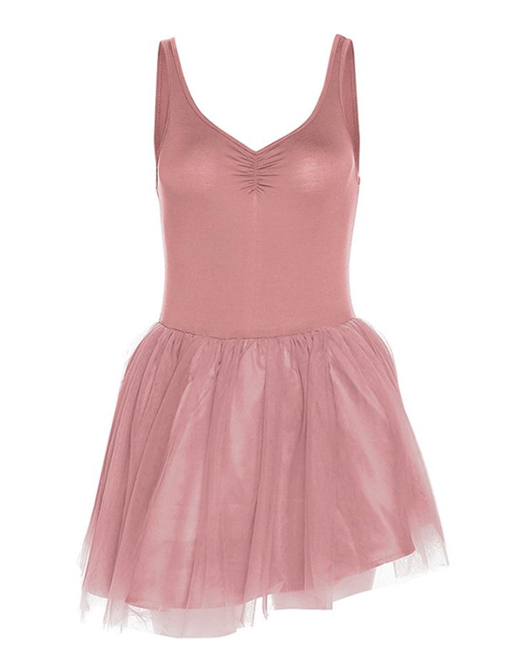 Ballet Mesh Patched Pleated Cami Dress With Long Sleeve Cardigan