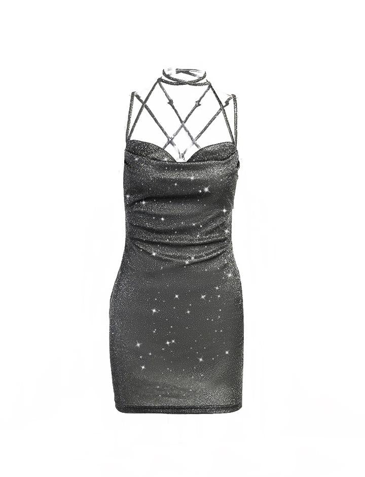 Metallic Crisscross Cami Mini Dress