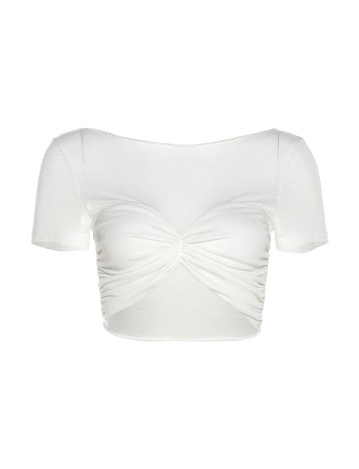 See-Through One-Shoulder Slim Short Navel T-Shirt