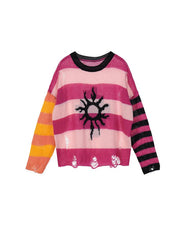Colorblock Sun Graphic Loose Sweater