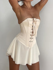 Strap Backless Strapless Ruffle Short Croset Dress