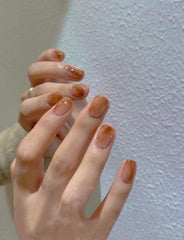 24pcs Amber Gilt  Long Press On Nails
