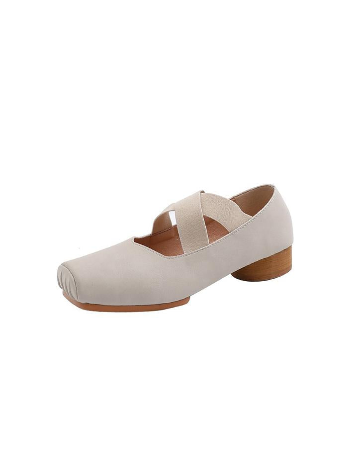 Retro Square Toe Chunky Heel Mary Jane Ballet Flats