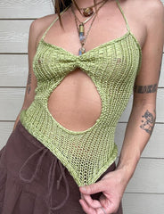Crochet Halter Neck Cut-out Camisole