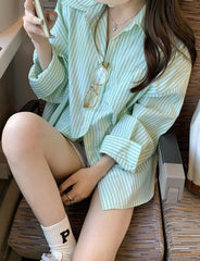 Mint Stripe Print Loose Blouse