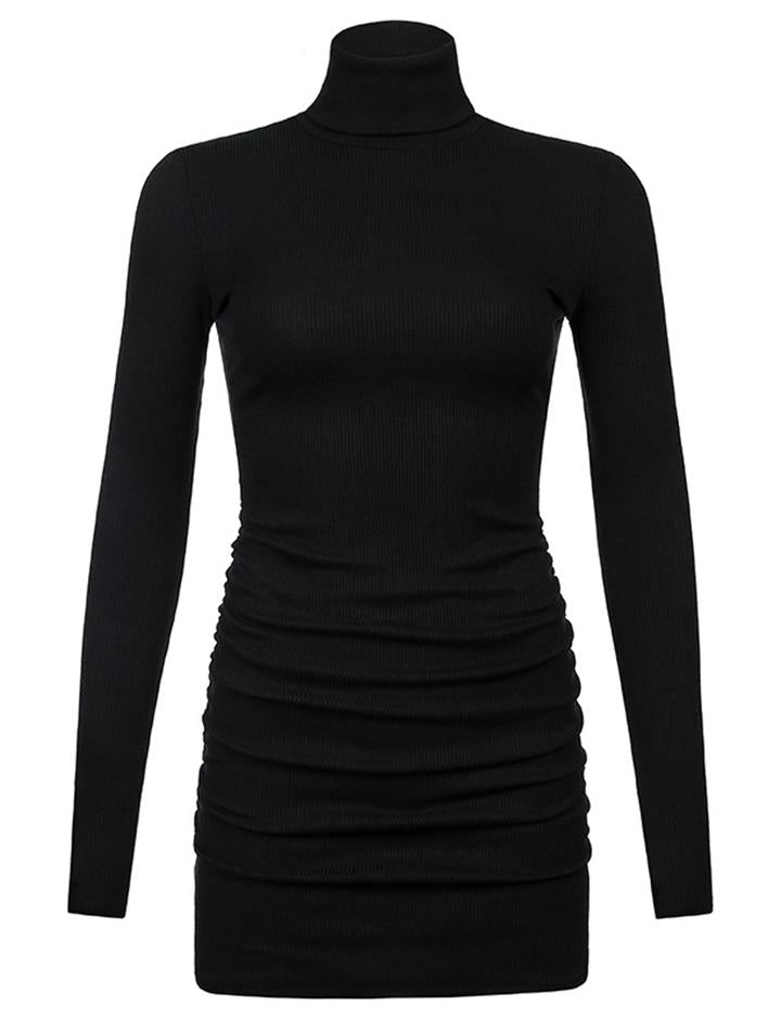 High Neck Skinny One Piece Cover Hip Short bodycon Dress