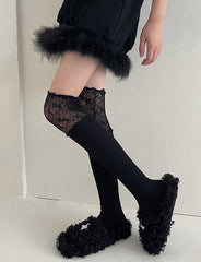 Lace Panel False High Knee Socks