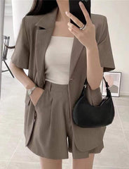 Lapel Short Sleeve Blazer Trousers Shorts