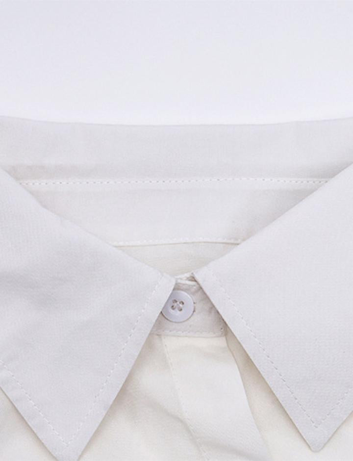 Lapel Button Cardigan Cutout Long Sleeve T-Shirt Top