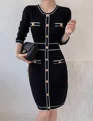 French Ladies Slim Knit Dress