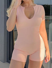 Solid Color Short-sleeve Casual Hip-lifting Romper