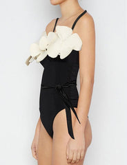 Flower Embellished One-Piece Swimsuit with Straps