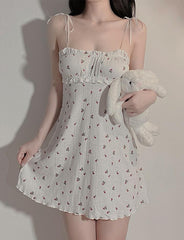 Cute Girly Floral Suspender Dress