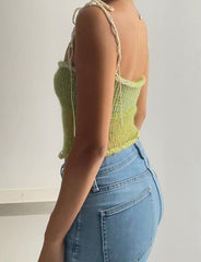 Knot Shoulder Colorblock Crochet Camisole