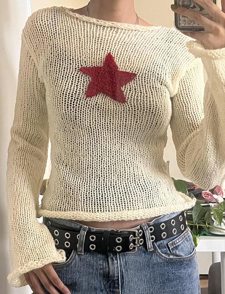 Hollow Out Star Graphic Tops