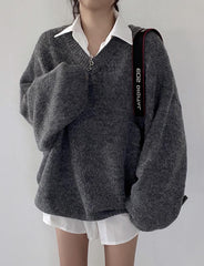 Oversize Vintage Lazy Loose Plush V-Neck Sweater For