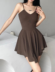 Pleated Hem Open Back Slim High Waist Ballet Dress with Straps