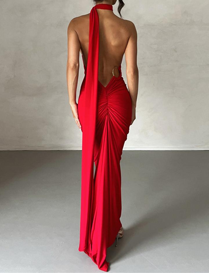 Backless Halter Neck Package Hip Slim Evening Dress