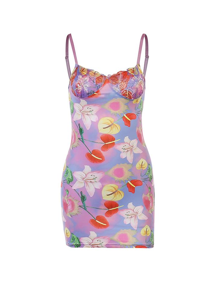 Colorful Floral Print Slip Dress