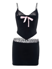 Bowknot Decor Camisole and mini Skirt Two Piece Set