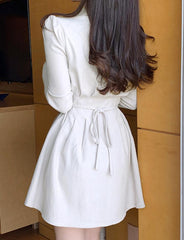 Chic Lapel Tie Waist Shirt Dress Long-sleeved A-line Dress