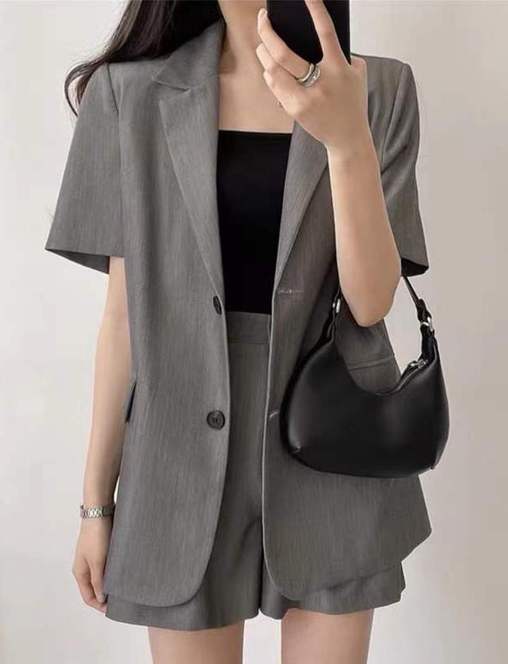 Lapel Short Sleeve Blazer Trousers Shorts