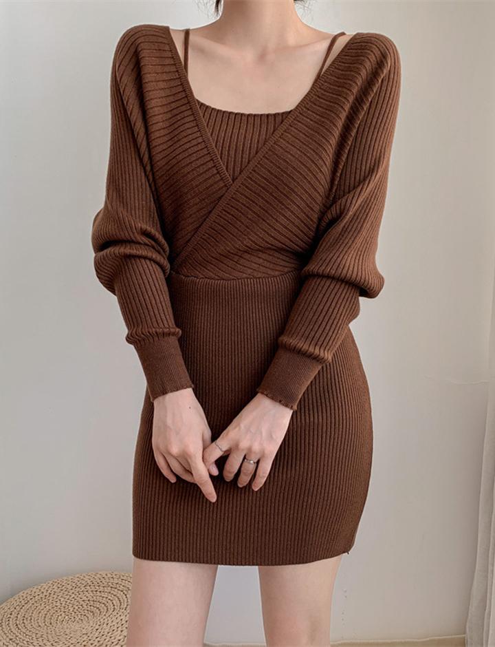 Fake Two-Piece Knit Slim Dress