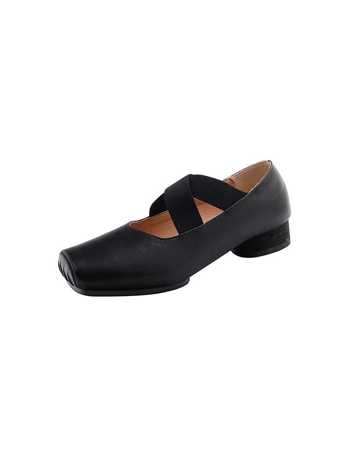 Retro Square Toe Chunky Heel Mary Jane Ballet Flats