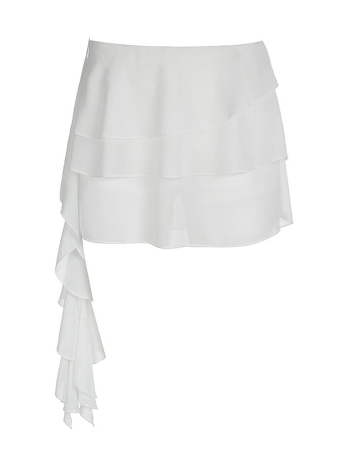 Ruffle Trim Tiered   Summer Ballet Mini Pleated Skirt