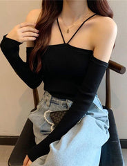 One Shoulder Slim Fit   Halter Neck Casual Sweater