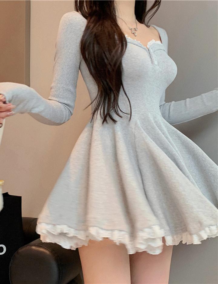 Cute Lace Long Sleeve A-Line Short Party Dress