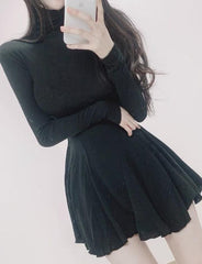 High Collar Slim Waist Mini Dress