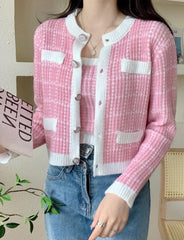 Pink Check Knit Cropped Slip Coat