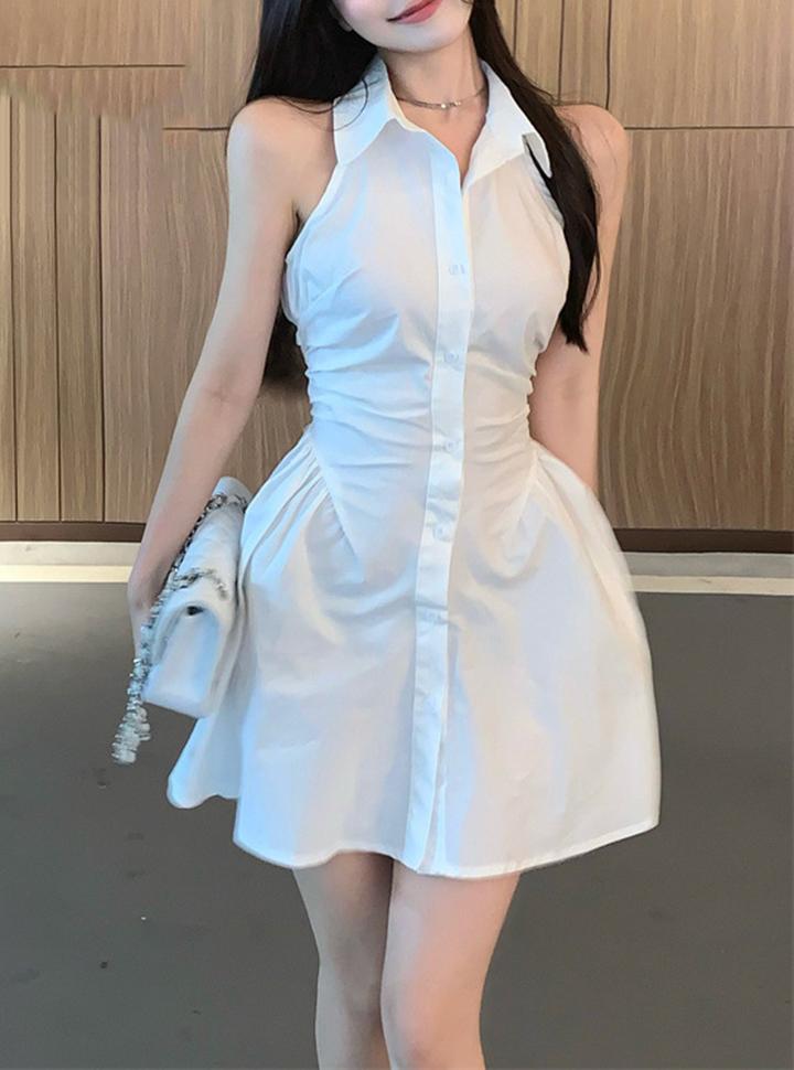 Polo Neck Sleeveless Shirt Dress