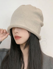 Warm Rolled Drawstring Knit Hat