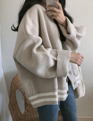 Preppy Loose V Neck Thick Oversize Button Sweater Cardigan