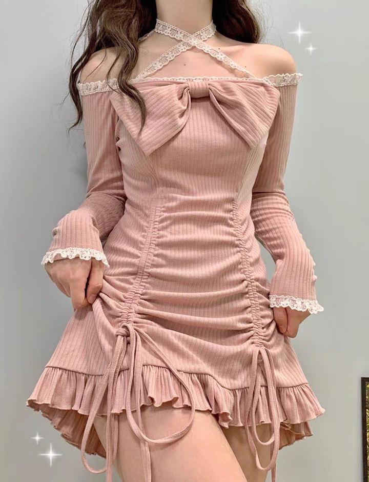 Pure Desire Bowknot Lace Waist Mini Dress