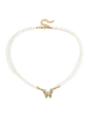 Hollow Out Butterfly Faux Pearl Necklace