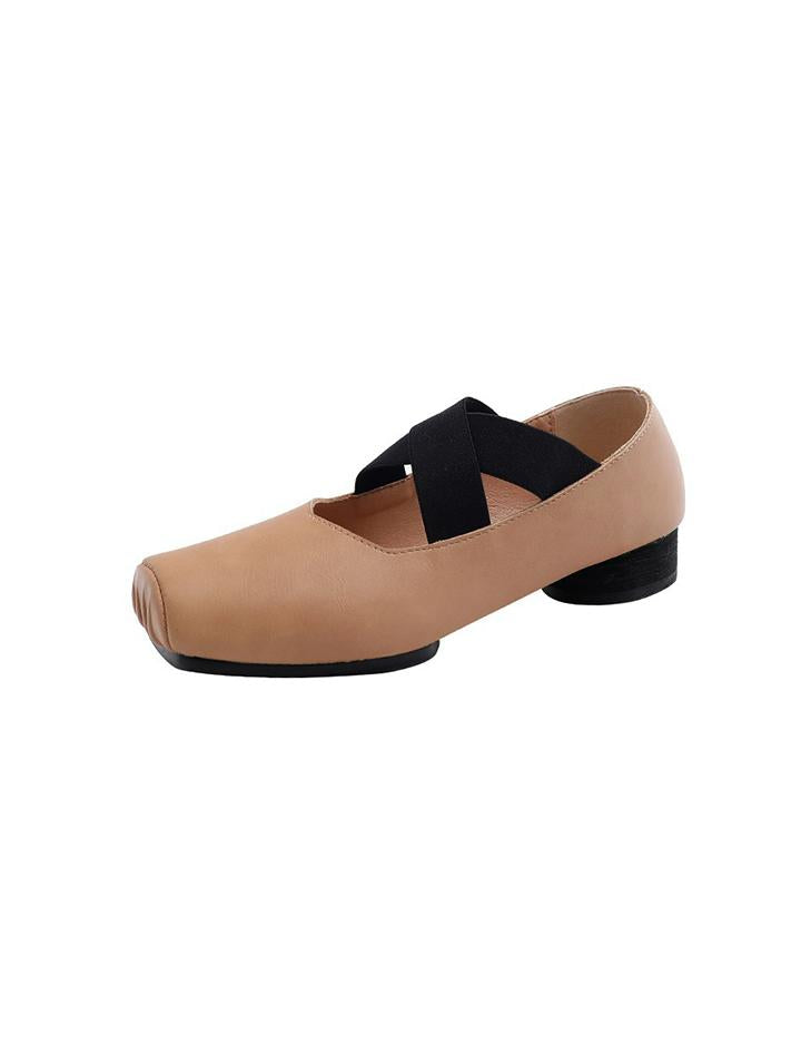 Retro Square Toe Chunky Heel Mary Jane Ballet Flats