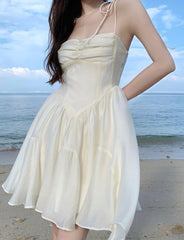 Knot Shoulder A-line Corset Summer White Prom Dresses